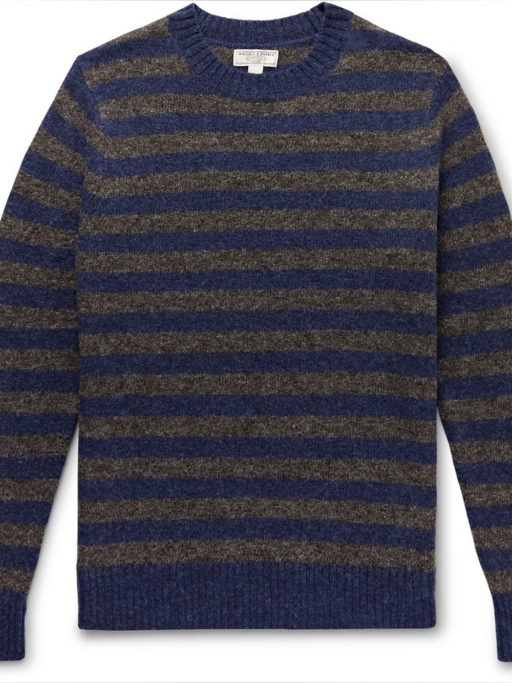 J Crew Wallace & Barnes Wool Sweater Striped Blue Brown Crewneck Size Medium